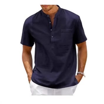 Remera hombre MC con cuello mao y botones pasteles